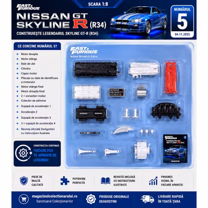 Nissan Skyline GT-R R34 DeAgostini Nr.5 – revistă oficială cu instrucțiuni de montaj motor 1:8