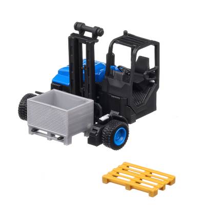 Macheta stivuitor cu accesorii, scara 1:43, albastru cu negru, Bburago