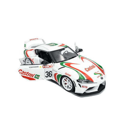 Macheta Toyota GR Supra A90 Toyota Racing Tribute 2024 1:18 Solido - vedere 3/4 dreapta fata cu usi deschise