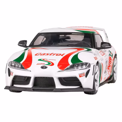 Macheta Toyota GR Supra A90 Toyota Racing Tribute 2024 1:18 Solido - vedere 3/4 dreapta fata cu usi deschise