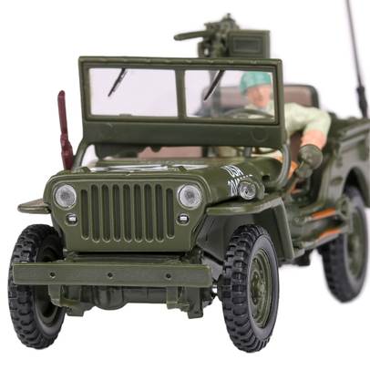 Machetă militară Jeep Willys MB US Army v2 verde kaki, scara 1:43 - vedere din fata close up