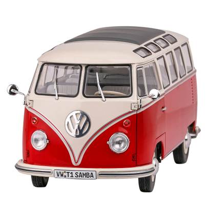 Macheta Volkswagen T1 Samba 1:18 Solido Alb-Rosu, Metal, 1962 - vedere din fata