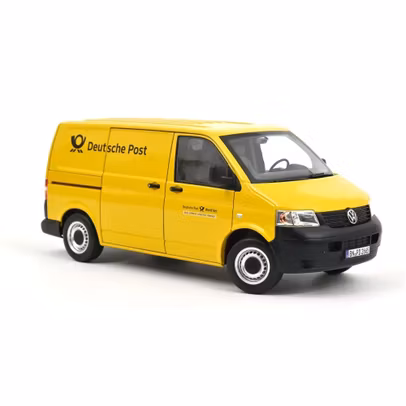 Macheta auto Volkswagen Transporter T5 Deutsche Post 2003 galben scara 1:18 Norev