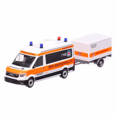 MAN TGE Bus HD cu remorca BRK Wasserwacht Amberg-Sulzbach, machet auto speciala, scara 1:87, alb cu rosu, Herpa-7