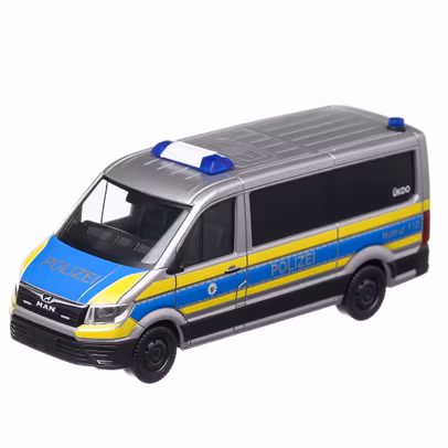 MAN TGE Bus FD Polizei Wiesbaden, macheta autospeciala, scara 1:87, gri cu albastru si galben, Herpa-4