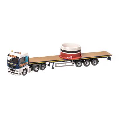 MAN TGX RHD cu semiremorca platforma 2007, macheta autocamion scara 1:50, alb cu albastru , window box, Corgi