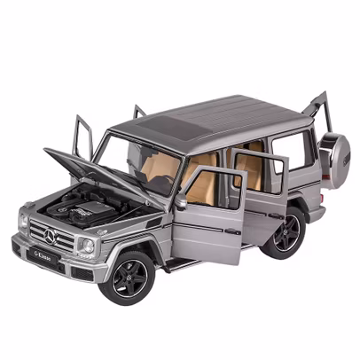 Macheta Mercedes-Benz G-Klasse W463 2015 negru 1 18 iScale - vedere 3/4 stanga fata cu usi, capota si hayon deschise