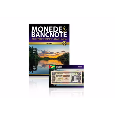 Revista și bancnota autentică Nr.4 – 20 de dolari Guyana – colecția Monede și Bancnote Autentice