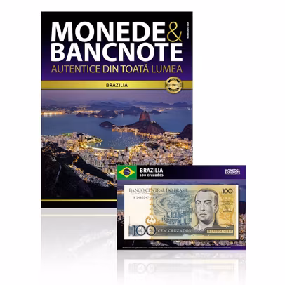 Revista și bancnota autentică Nr.6 – 100 de cruzados Brazilia – colecția Monede și Bancnote Autentice
