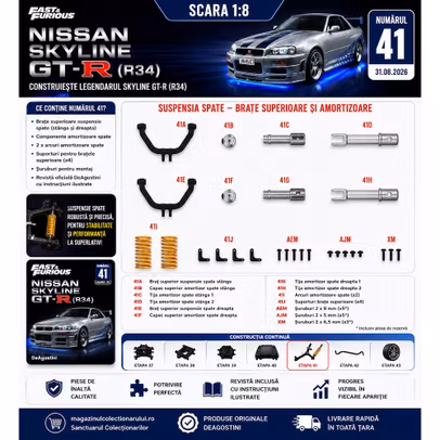Nissan Skyline GT-R R34 Nr.41 DeAgostini 1:8 - brate superioare suspensie spate, amortizoare si arcuri