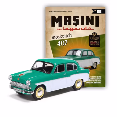 Masini de Legenda Nr.22 - Moskvitch 407 Alb-Verde 1:43 DeAgostini - revista cu macheta