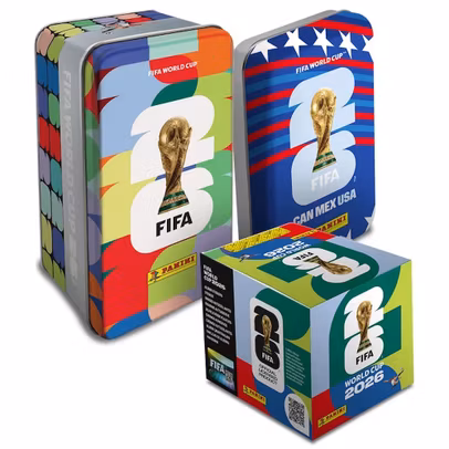 Pachet colectie Panini FIFA World Cup 2026 cu cutie 50 plicuri si tin-uri metalice