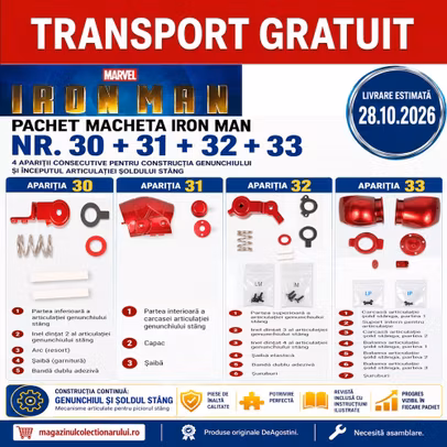 Pachet Iron Man Armura Mark III Nr.30 31 32 33 DeAgostini - genunchi si sold stang