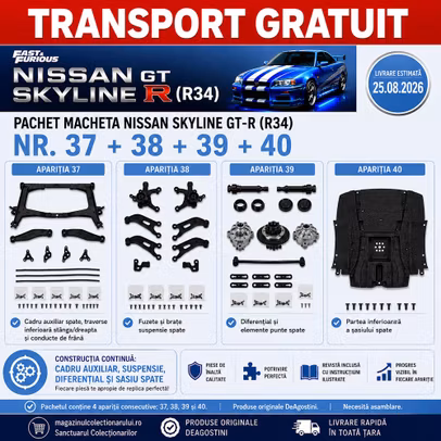 Pachet Macheta Nissan Skyline GT-R R34 Nr.37-40 Kit Construibil 1:8 DeAgostini Fast & Furious Transport Gratuit