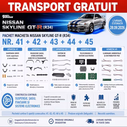 Pachet Macheta Nissan Skyline GT-R (R34) Nr. 41 - 45 - Kit Construibil 1:8 DeAgostini - Fast & Furious