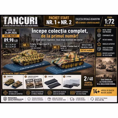 Pachet Start Tancuri DeAgostini Nr.1 si Nr.2 cu Tiger II si Panther Ausf. A la scara 1:72