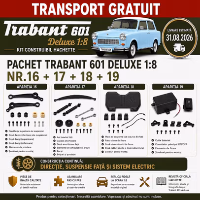 Pachet Trabant 601 Deluxe 1:8 Nr.16 17 18 19 Kit Construibil Hachette