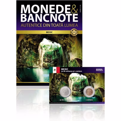 Nr.13 - Monede si Bancnote Autentice - 50 de centavos si 1 centavo Mexic - revista si monede