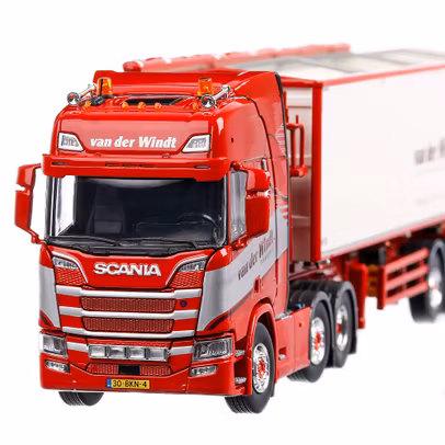 Scania NGS R-serie 6x2 2018, macheta camion cu remorca, scara 1:50, alb cu rosu, Tekno