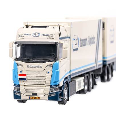 Scania  S-serie Highline 2020, macheta camion cu semiremorca cu 5 axe, scara 1:50, alb cu albastru, Tekno