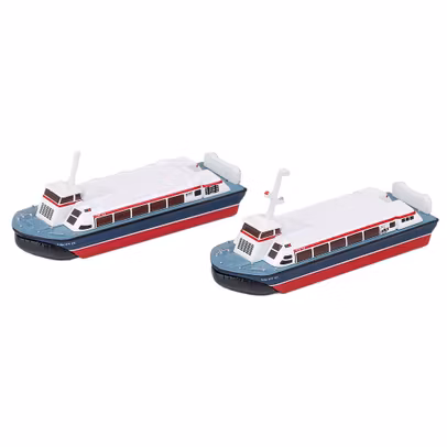 Set 2 Hovercraft Ferry 1:400 - Tiny Toys, Hong Kong Blue/Red - vedere 3/4 stanga fata