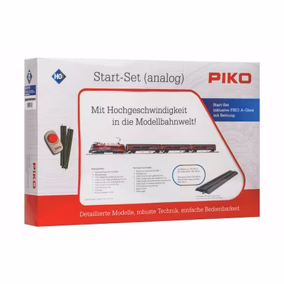 Set tren electric HO PIKO 57172 Railjet OBB cu 3 vagoane calatori si sine cu terasament - ambalaj original