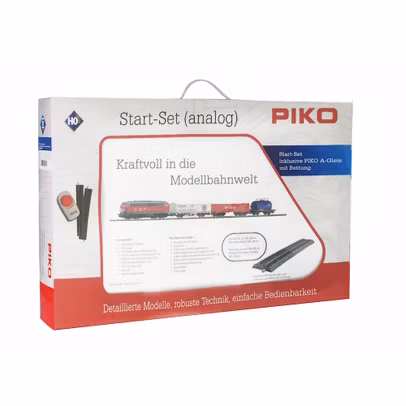 Set tren electric marfa PIKO HO 57154 cu sina cu terasament, locomotiva si vagoane - ambalaj original
