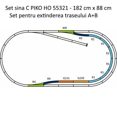 Set Sina C PIKO HO 55321 – Extensie cu Statie, Macazuri si Curbe R1/R9 - schema montaj