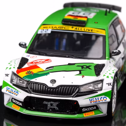 Skoda Fabia Rally 2 EVO #22 Raliul Monte Carlo 2021, M.Bulacia Wilkinson-M.Der Ohannesian  1:43, alb cu negru si verde, IXO