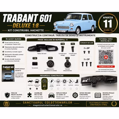 Trabant 601 Deluxe 1:8 Nr.11 tablou de bord vitezometru carcasa vitezometru scrumiera si console suport Hachette
