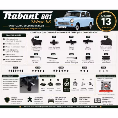 Trabant 601 Deluxe 1:8 Nr.13 coloana de directie comenzi bord schimbator maneta semnalizare si contact pornire Hachette