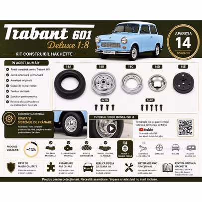 Trabant 601 Deluxe 1:8 Nr.14 roata completa si tambur de frana kit construibil Hachette