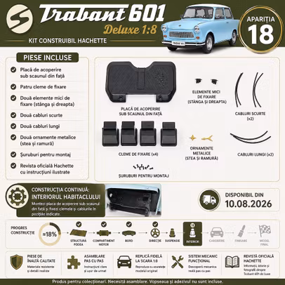 Trabant 601 Deluxe 1:8 Nr.18 Hachette - podea habitaclu, pedale, cablaj electric si componente interioare