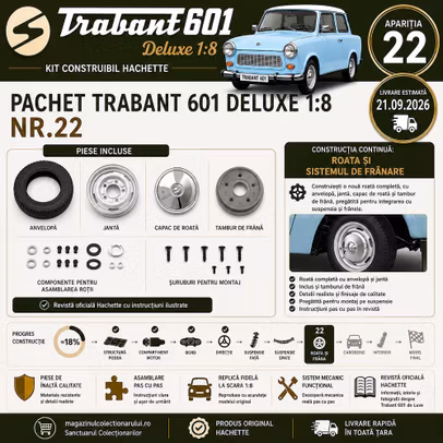 Trabant 601 Deluxe 1:8 Nr.22 roata anvelopa janta capac si tambur de frana Hachette