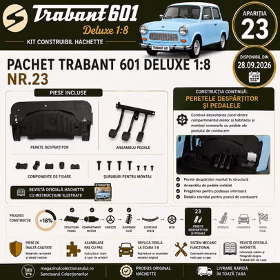 Trabant 601 Deluxe 1:8 Nr.23 perete despartitor si pedale kit construibil Hachette