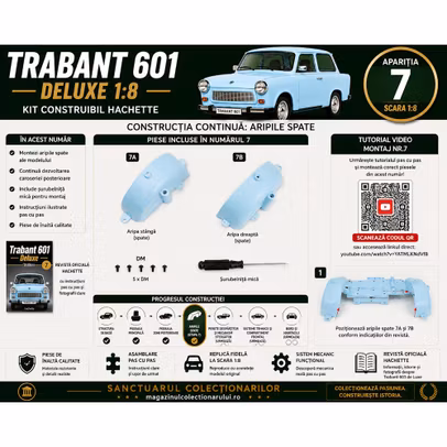 Trabant 601 Deluxe 1:8 Nr.7 aripa spate stanga aripa spate dreapta surubelnita si 5 suruburi DM Hachette