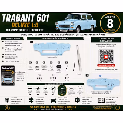 Trabant 601 Deluxe 1:8 Nr.8 perete despartitor motor stergator regulator si piese Hachette