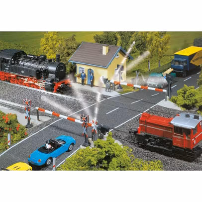 Trecere la nivel cu bariera electrica Faller 120171 HO, model detaliat cu actionare automata pentru diorame feroviare