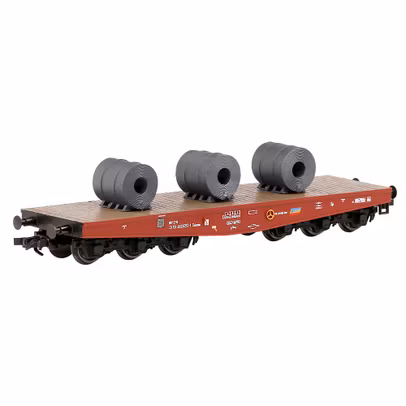 Vagon platforma CFR Marfa Salmmp 6 osii cu 3 rulouri de tabla laminata H0 1:87 AF22100 Amintiri Feroviare