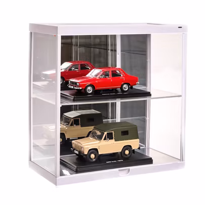 Vitrina alba cu lumini LED cu oglinda pt expunere machete scara 1:18-3