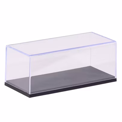 Vitrina expunere machete scara 1:43 cu postament negru si capac transparent - vedere 3/4 stanga