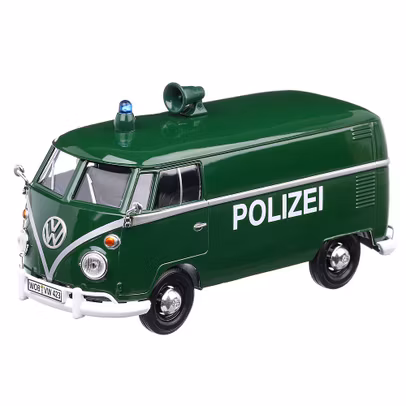 Macheta Volkswagen T1 Box Wagon Polizei 1963 – scara 1:24 – Motormax - vedere 3/4 stanga fata