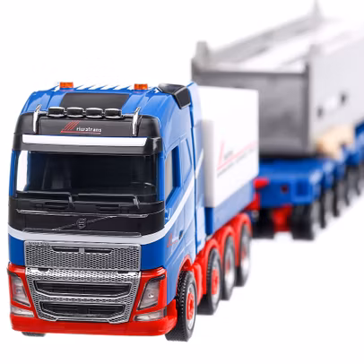 Volvo FH16 2014, macheta autospeciala gabarit depasit, scara 1:87, albastru cu alb si rosu, Herpa