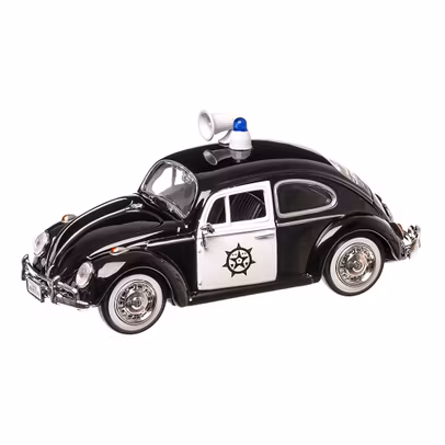 Volkswagen Beetle Police 1966, macheta auto, scara 1:24, alb cu negru, Motor Max-2
