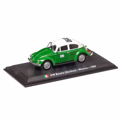Macheta auto Volkswagen Beetle Taxi Mexico 1985 alb cu verde scara 1:43 Magazine Models - vedere 3/4 stanga fata