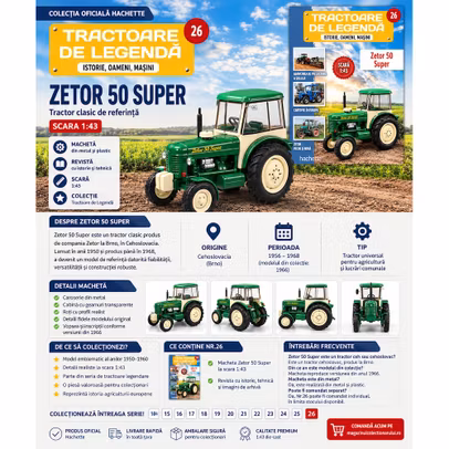 Zetor 50 Super 1966 Cehoslovacia macheta tractor 1:43 Hachette Tractoare de legenda Nr.26