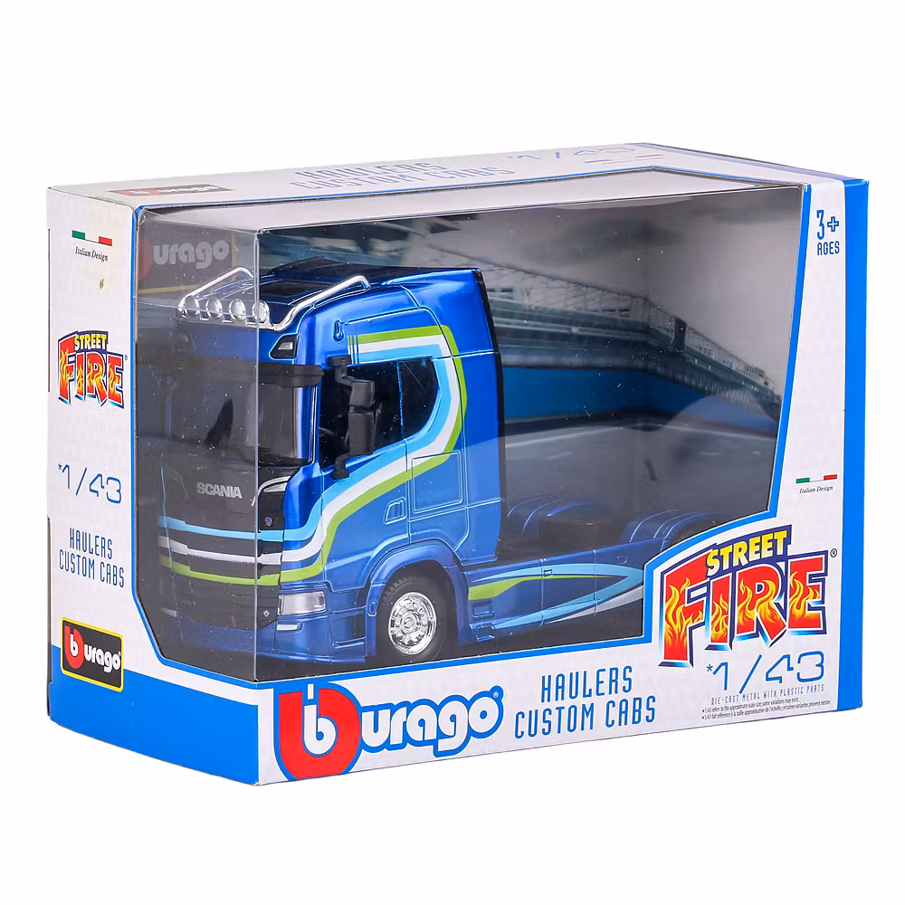 Macheta cap tractor Scania S770 V8 2021 albastru 1:43 Bburago