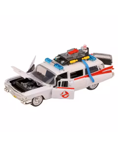 Macheta auto Cadillac Series 62 Ecto-1 - Ghostbusters 1959 - Alb cu Rosu - Scara 1:24