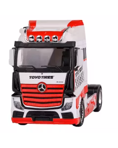 Macheta cap tractor Mercedes-Benz Actros Gigaspace alb cu rosu 1-43