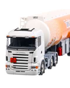 Scania R-serie Lowline 2010, macheta camion cisterna, scara 1:50, alb cu portocaliu, Tekno